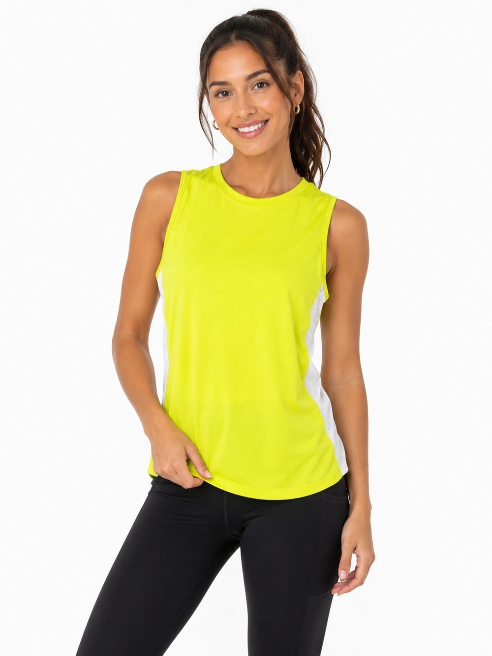 Champion Neon Yellow Athletic Tank with White Side Panels